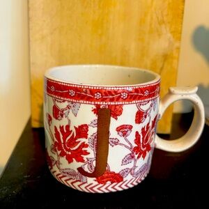 Anthropologie Block Print Letter "J" Monogram Initial Floral Mug